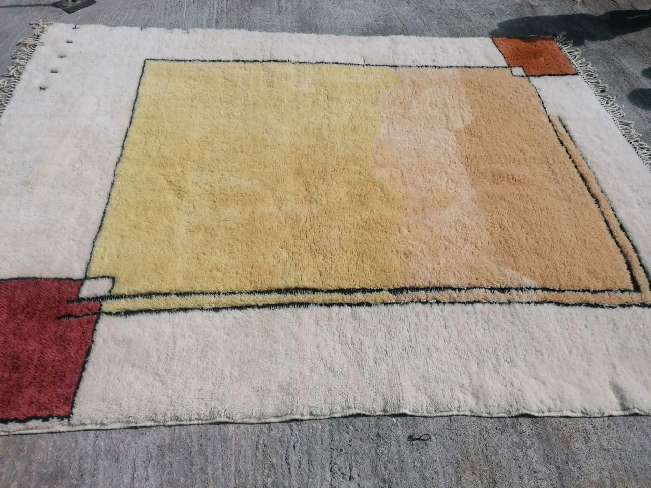 Modern Handmade Moroccan Rug in Cream/Yellow/Black /Orange - Image 2