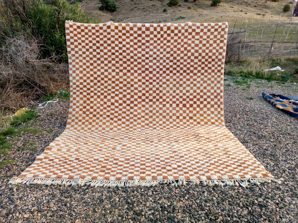 Moroccan checkered area rug! buying custom hand knotted rug, Moroccan Rug ,Orange Checkered rug