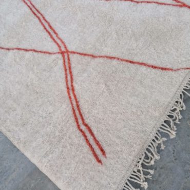 White Moroccan Beni Ourain Rug With Orange Lines