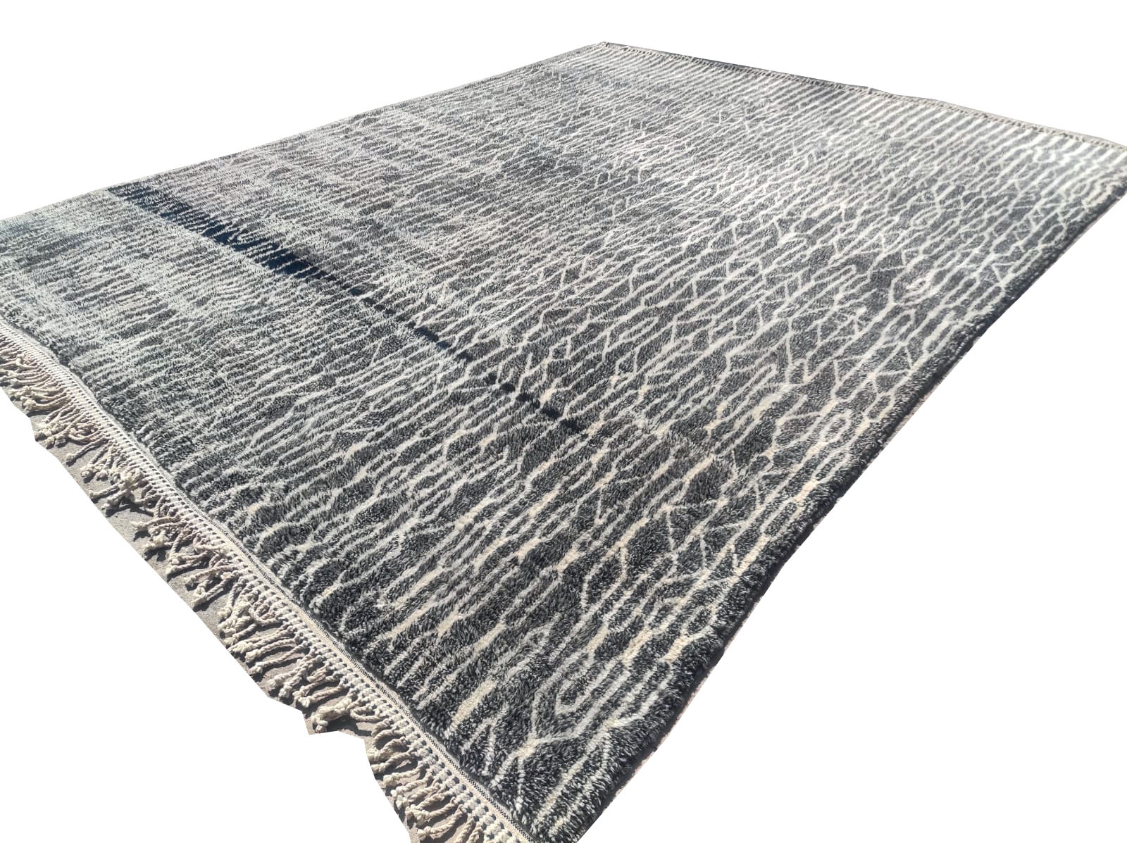 Black Moroccan Rug With White Lines - Image 3