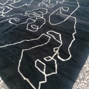 Black Moroccan Wool Rug With White Design