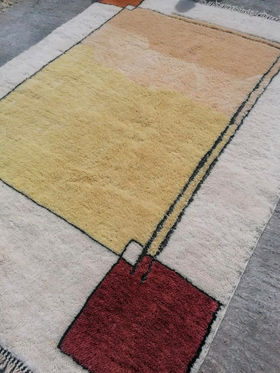 Modern Handmade Moroccan Rug in Cream/Yellow/Black /Orange - Image 5