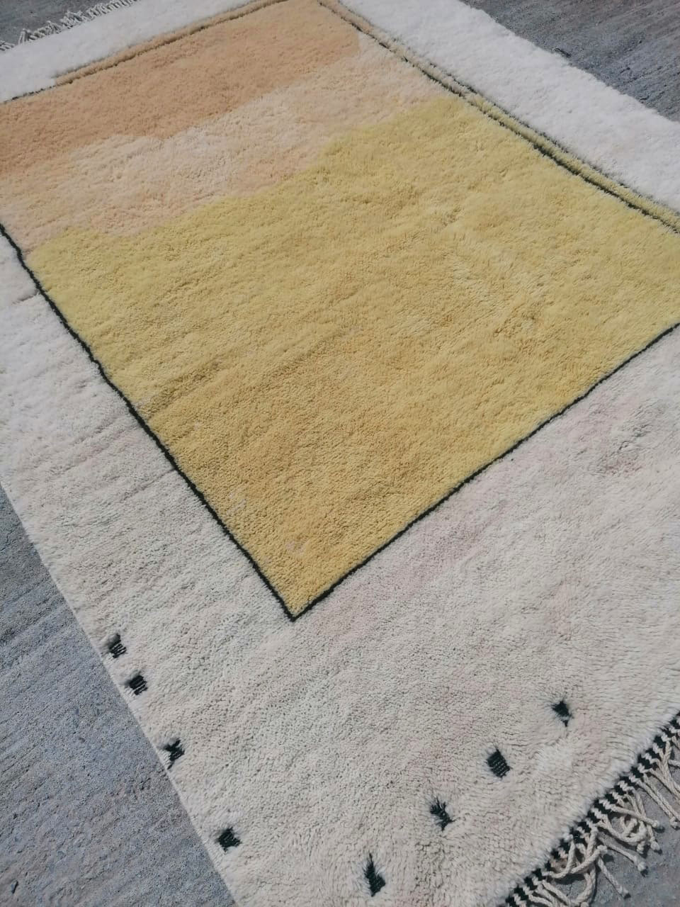 Modern Handmade Moroccan Rug in Cream/Yellow/Black /Orange - Image 3