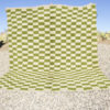 checkered moroccan wool rug olive green and white