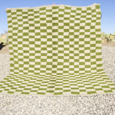 Checkered Moroccan Wool Rug – Olive Green and White