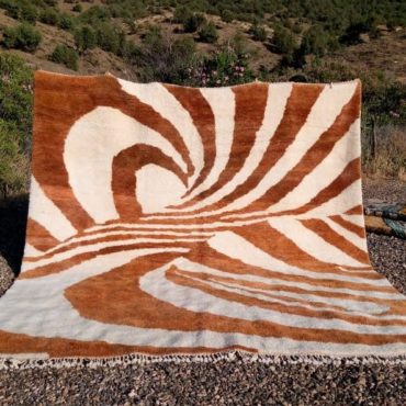 Moroccan Hand-knotted Rug Rust Orange and White