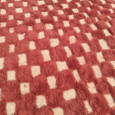 Moroccan Checkered Wool Rug Brick Red and Cream