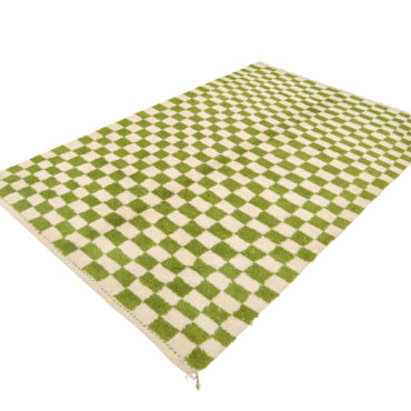 Checkered Moroccan Wool Rug – Olive Green and White