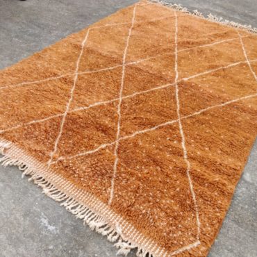 Orange Moroccan Handknotted Wool Rug with White Diamond Pattern