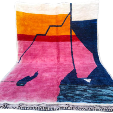 Abstract Moroccan Wool Rug Pink Red Orange and Blue
