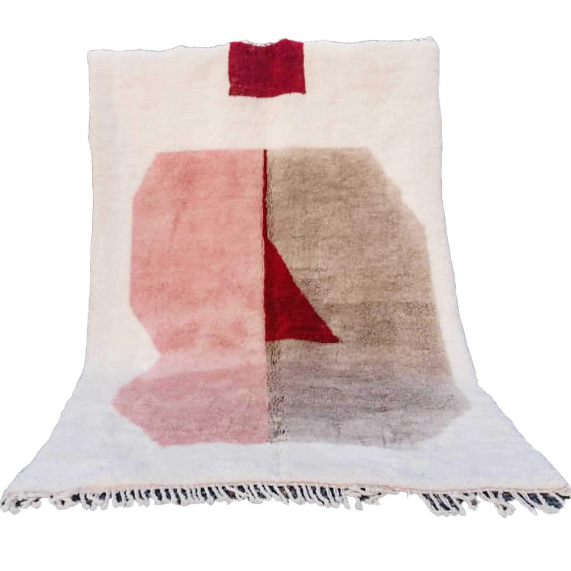 abstract moroccan wool rug red pink and taupe