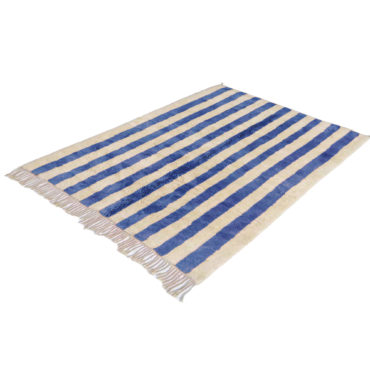 Blue and White Striped Moroccan Rug