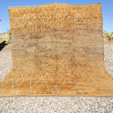 Contemporary Gold Moroccan Wool Rug With Gray Design