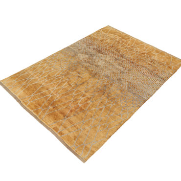 Contemporary Gold Moroccan Wool Rug With Gray Design