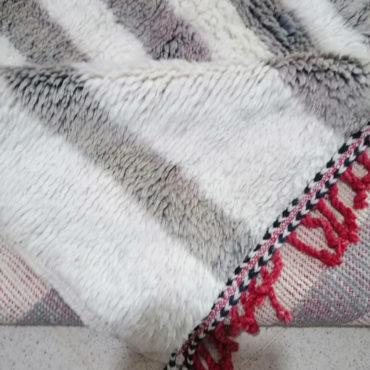 Abstract Moroccan Wool Rug White Red Blue and Taupe