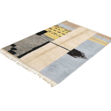 Modern Moroccan Abstract Rug Black Yellow & Blue