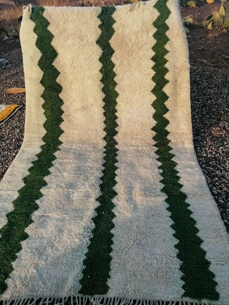 Moroccan Handmade Wool Rug White and Green