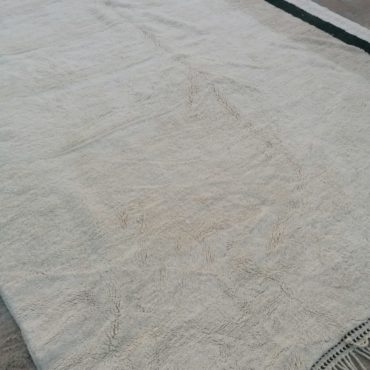 White Moroccan Handknotted Wool Rug  with Taupe & Black Stripes