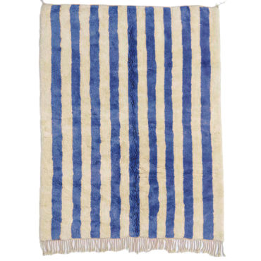 Blue and White Striped Moroccan Rug