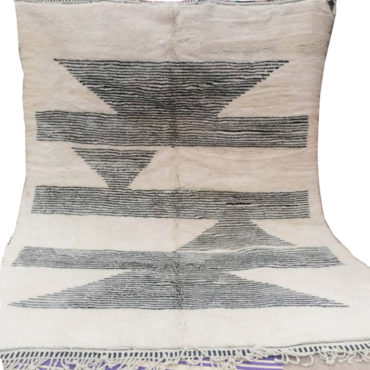 White Moroccan Wool Rug With Black Design