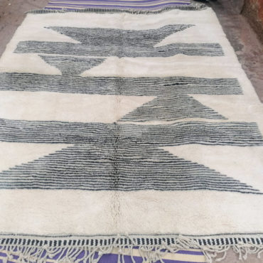 White Moroccan Wool Rug With Black Design