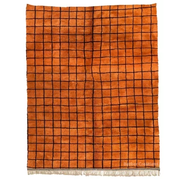 Burnt orange Moroccan Rug- Black Lines Grid Pattern