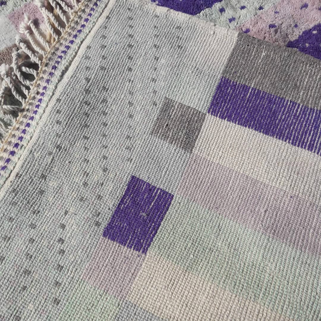 Gorgeous Moroccan Rug Geometric Pattern In Purple and Yellow - Image 2