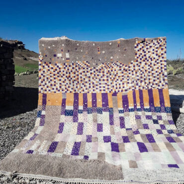 Gorgeous Moroccan Rug Geometric Pattern In Purple and Yellow