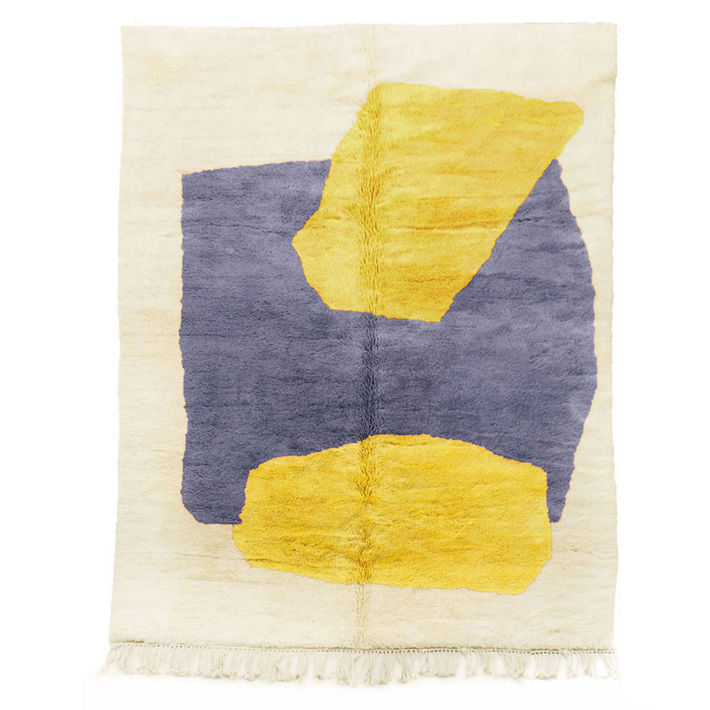 handwoven moroccan beni mrirt rug yellow and gray blue