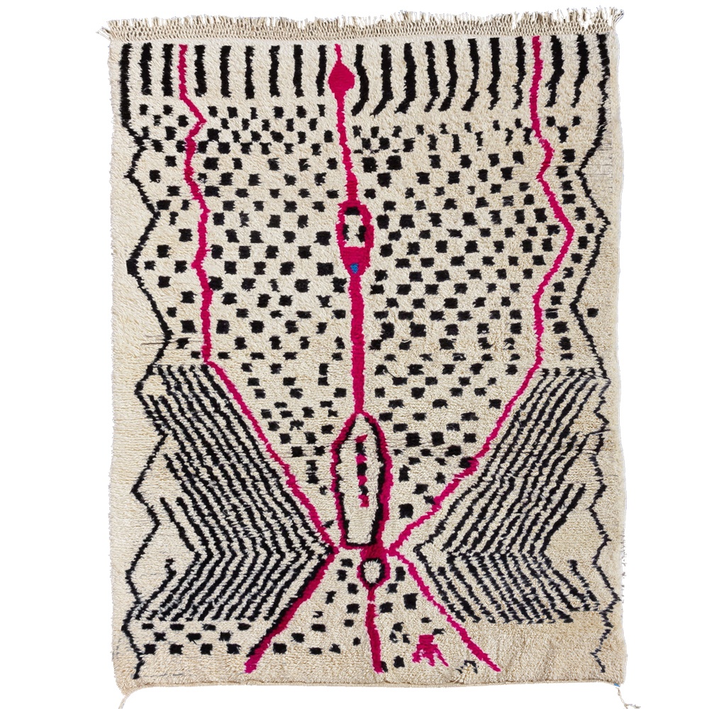 moroccan azilal wool rug pink and black design