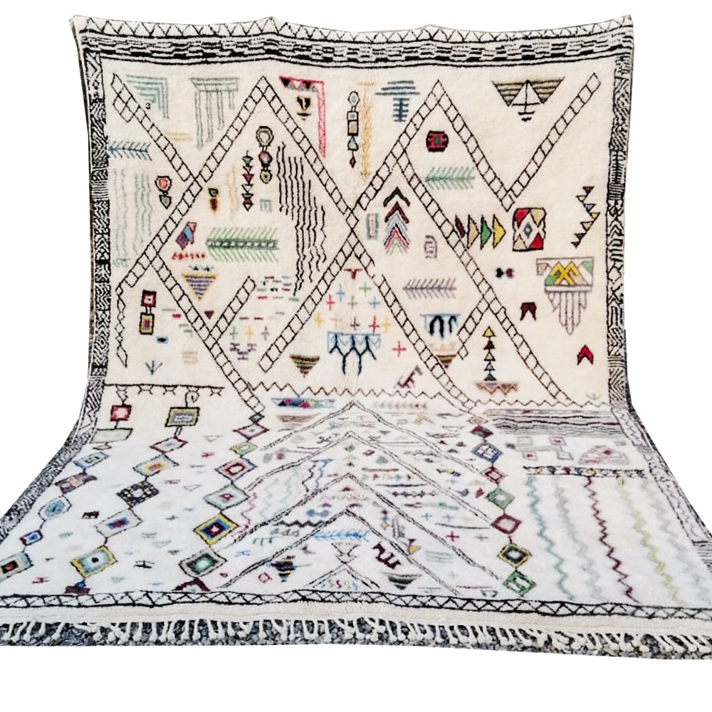 Moroccan beni mrirt rug with tribal design and berber symbols