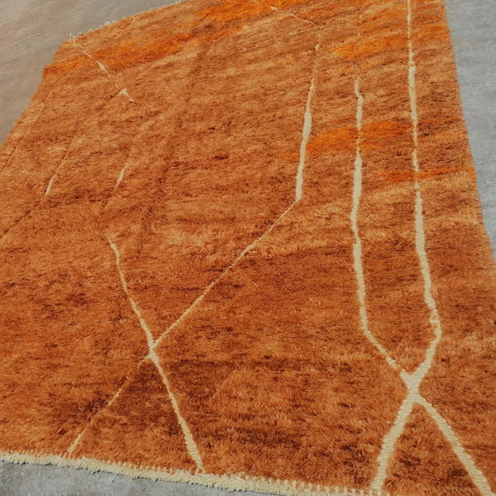 Moroccan Luxury Beni Mrirt Wool Rug Orange 8'x10' - Image 7