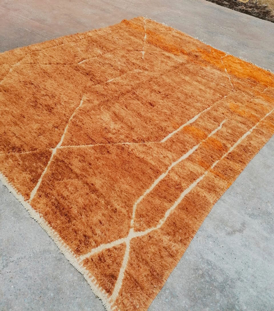 Moroccan Luxury Beni Mrirt Wool Rug Orange 8'x10' - Image 8