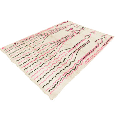 Moroccan Azilal rug White Background Pink & Black design