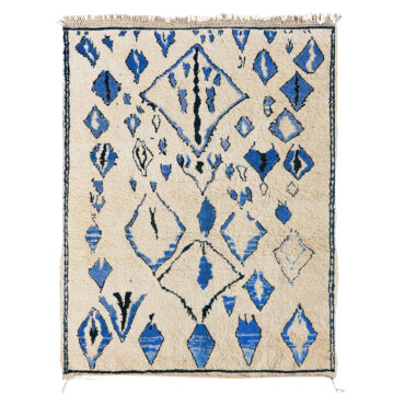 Moroccan Beni Ourain Rug With Blue Pattern