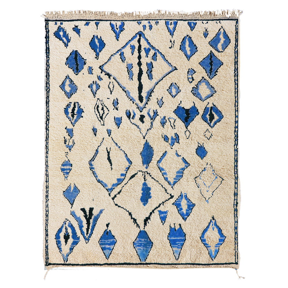 moroccan beni ourain rug with blue pattern