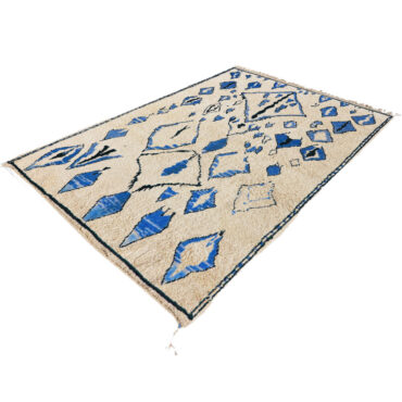 Moroccan Beni Ourain Rug With Blue Pattern