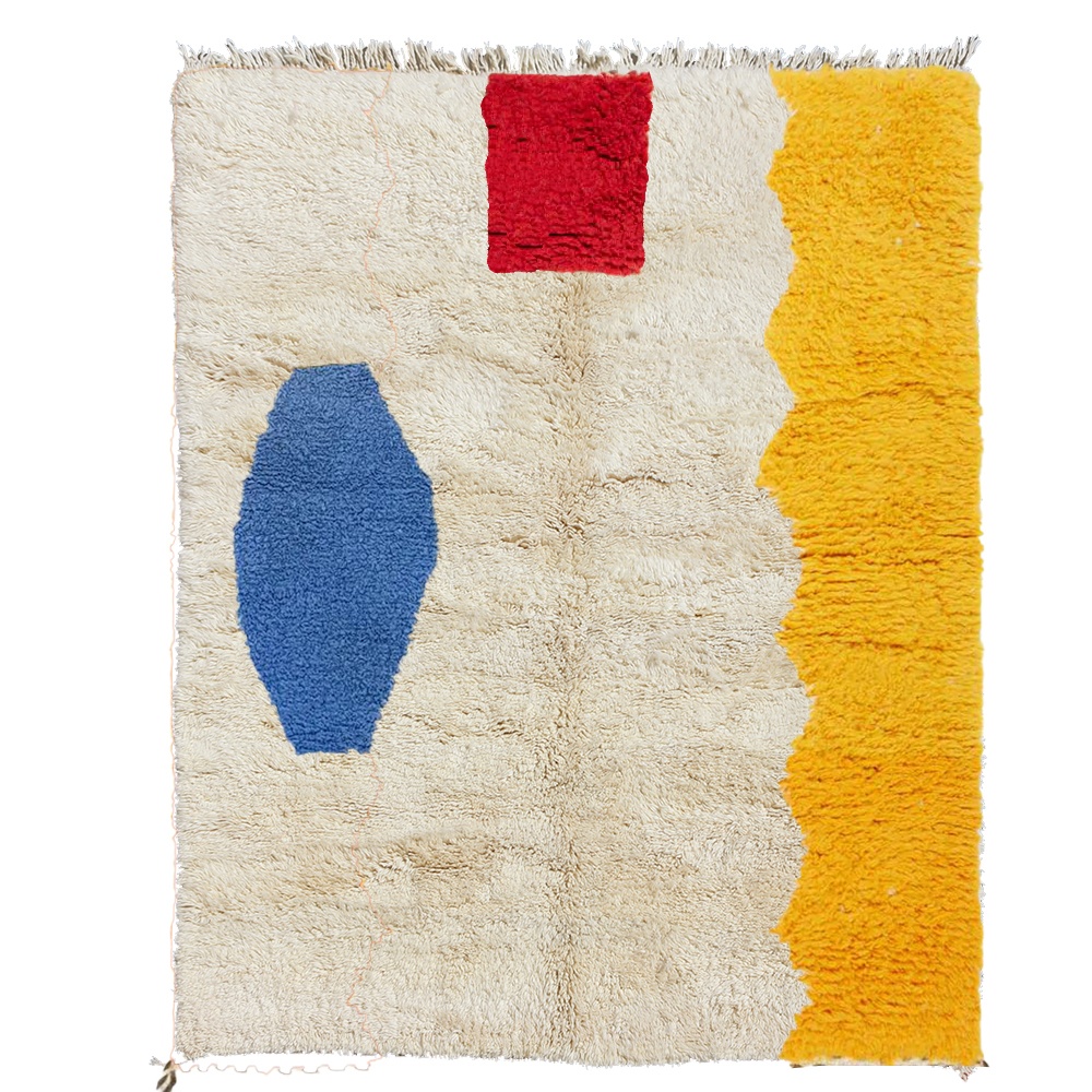 moroccan wool rug abstract design yellow blue and red