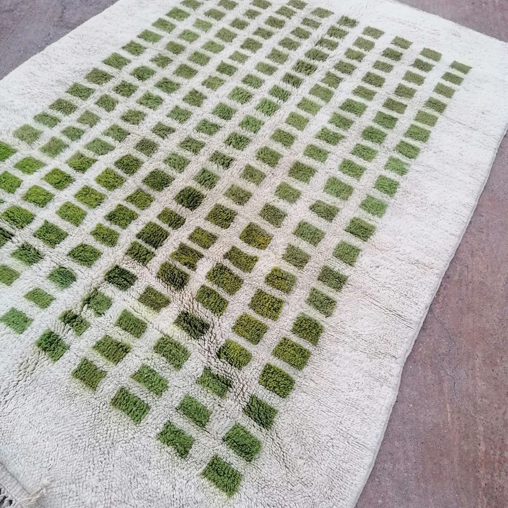 moroccan wool rug green squares pattern 6x9