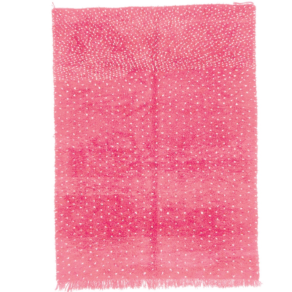 polka dots shag moroccan rug in pink and white