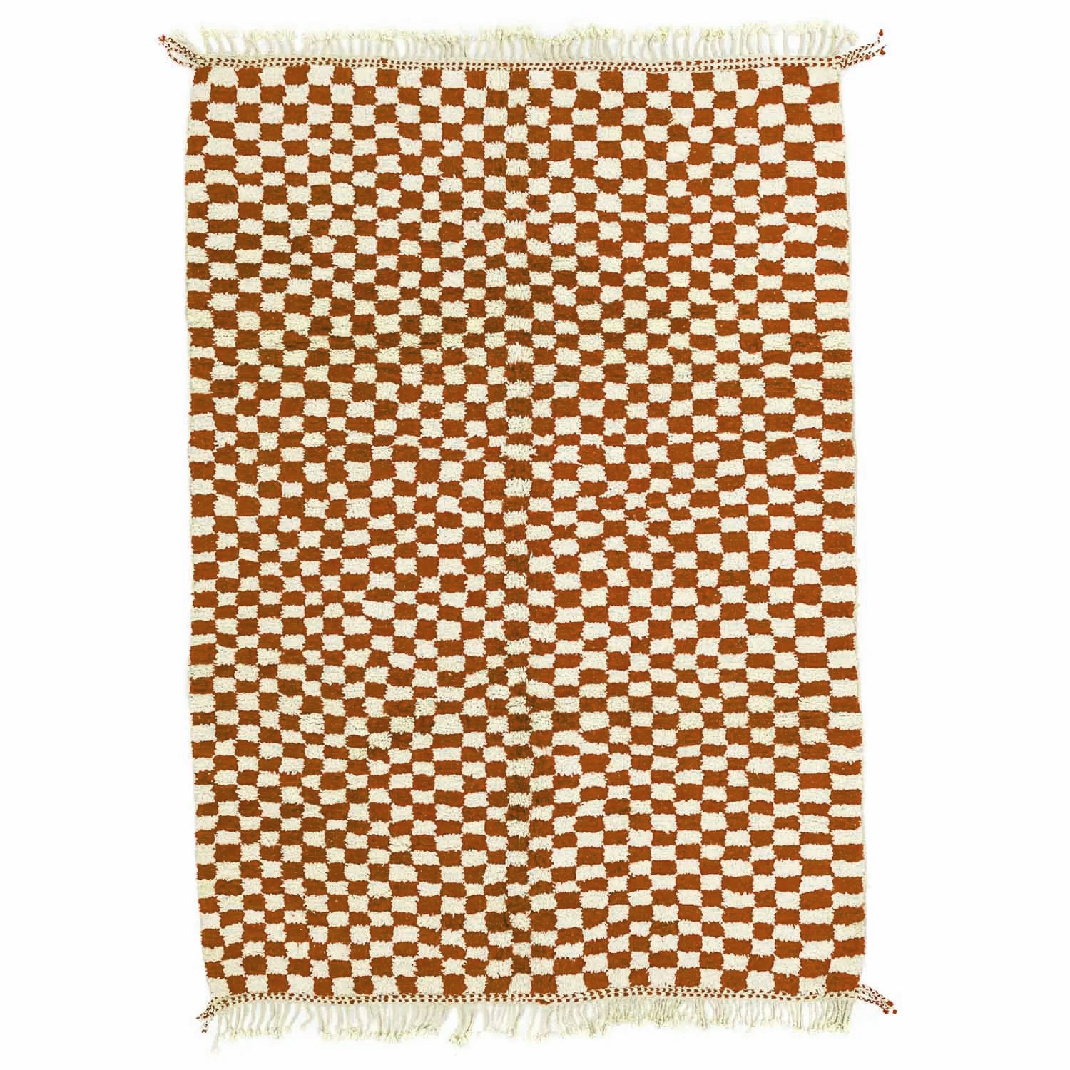 checkered moroccan rug brown and white