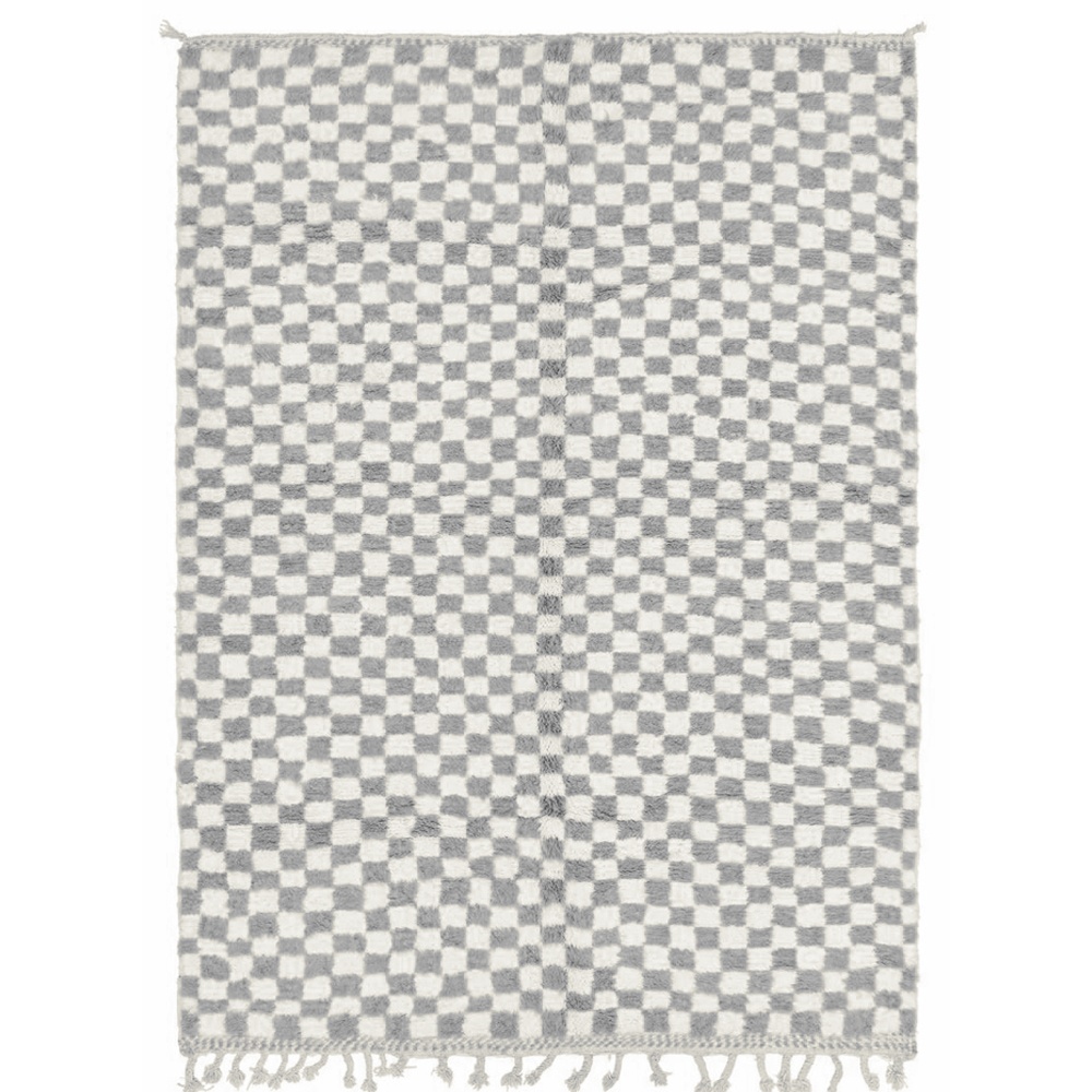 checkered moroccan rug gray and white