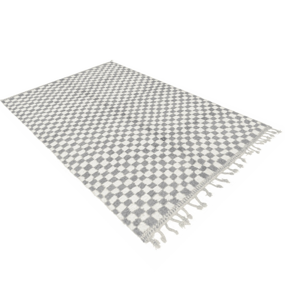 Checkered Moroccan Rug Gray & White - Image 3