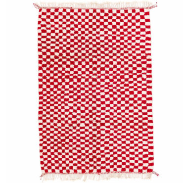 Ckeckered Moroccan Rug Red and White