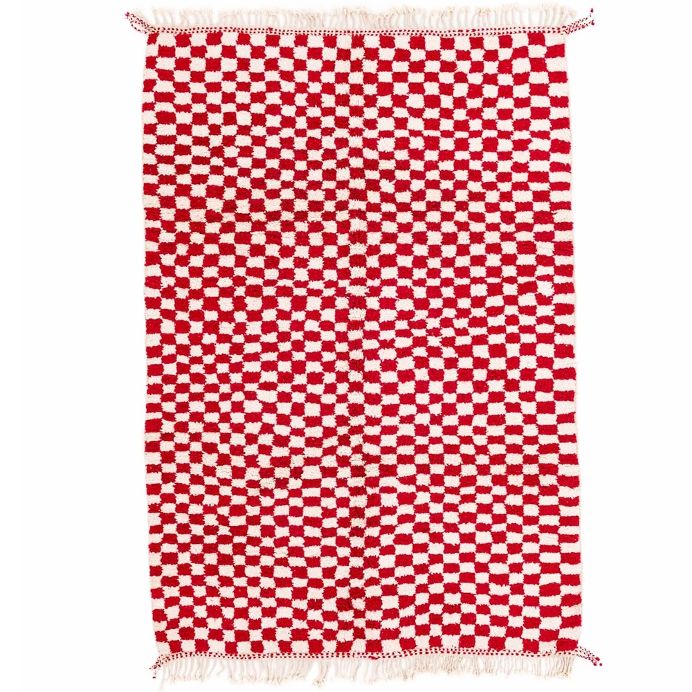 checkered moroccan rug red and white