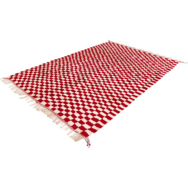 Ckeckered Moroccan Rug Red and White