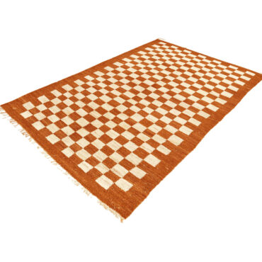 Checkered Moroccan Wool Rug Burnt Orange & Cream