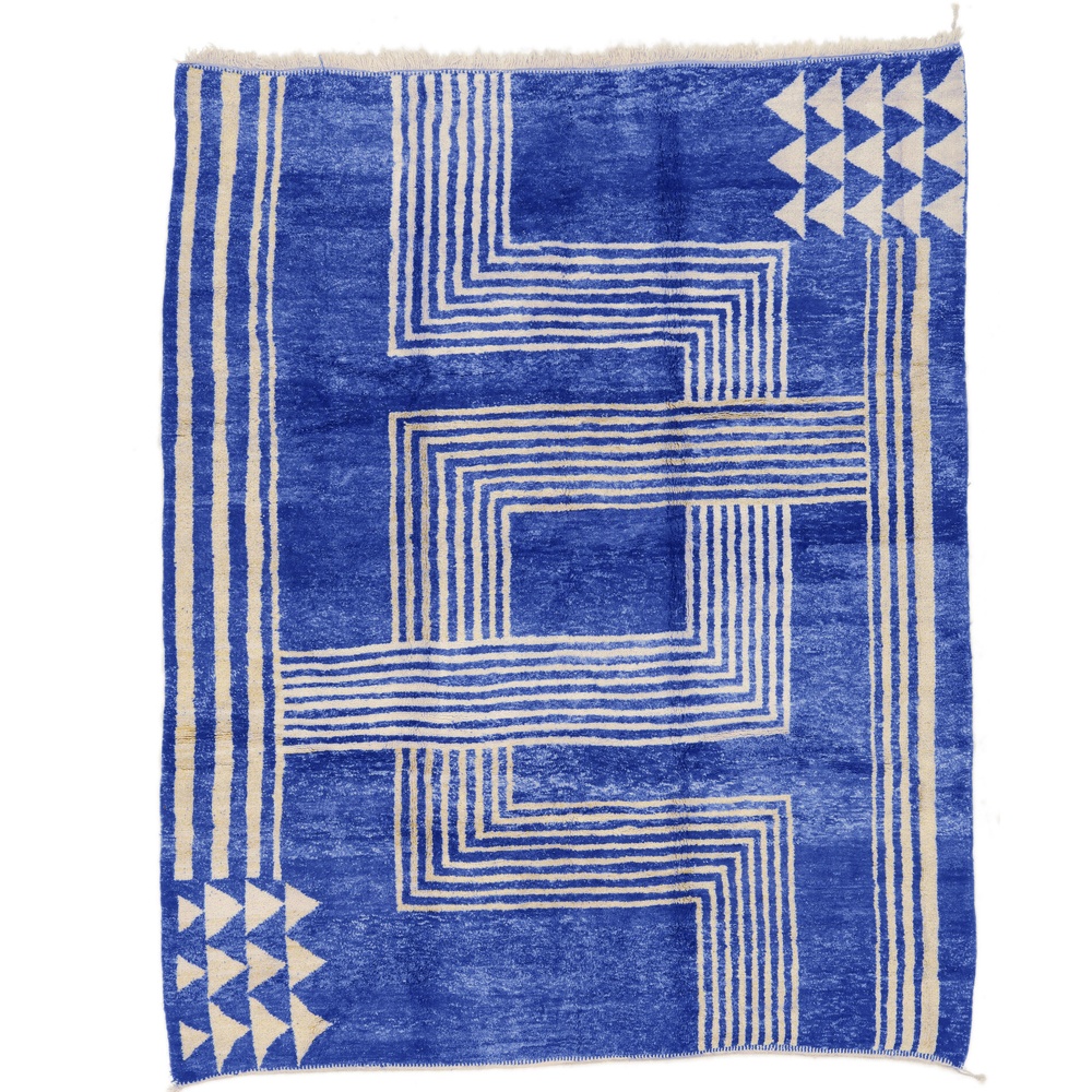Contemporary moroccan beni ourain rug blue