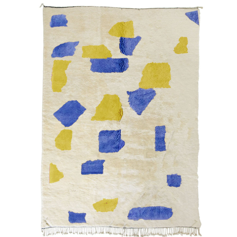 moroccan beni mrirt rug blue and yellow