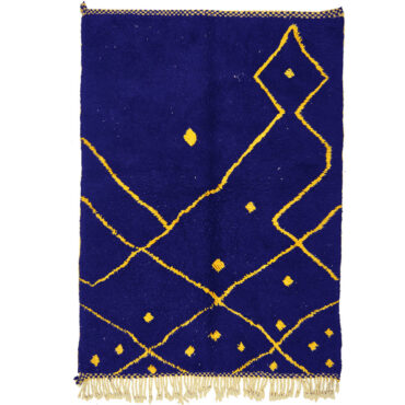 Moroccan Beni Ourain Rug Blue and Yellow